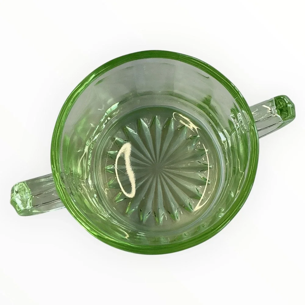 Vaseline Uranium Glass‎ Sugar Bowl Depression Era Green Glow Double Handle